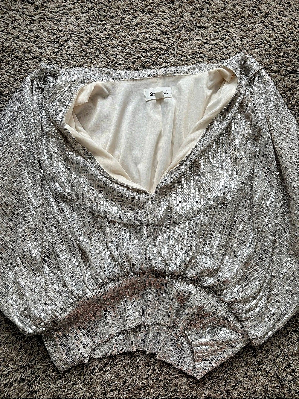 &merci & Sequin Top in Silver Small Like New